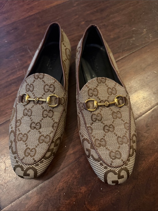Gucci Shoes - Gucci Beige Brown GG Canvas Horsebit Loafers